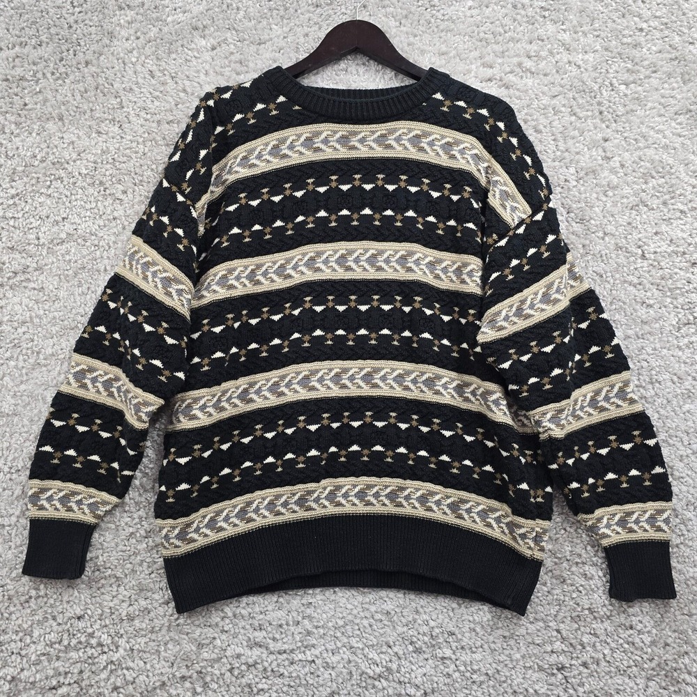 Geoffrey Beene Mens Cotton 3D Knit‎ Sweater Size XL Retro Grunge Academia